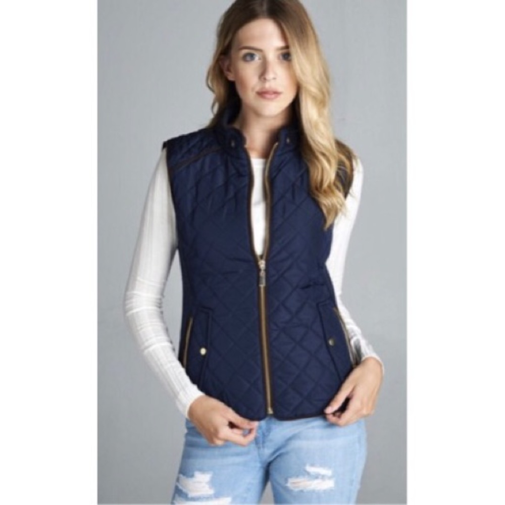 🍁 Navy Quilted Suede Trim Vest S M L 🍁 - Picture 2 of 2